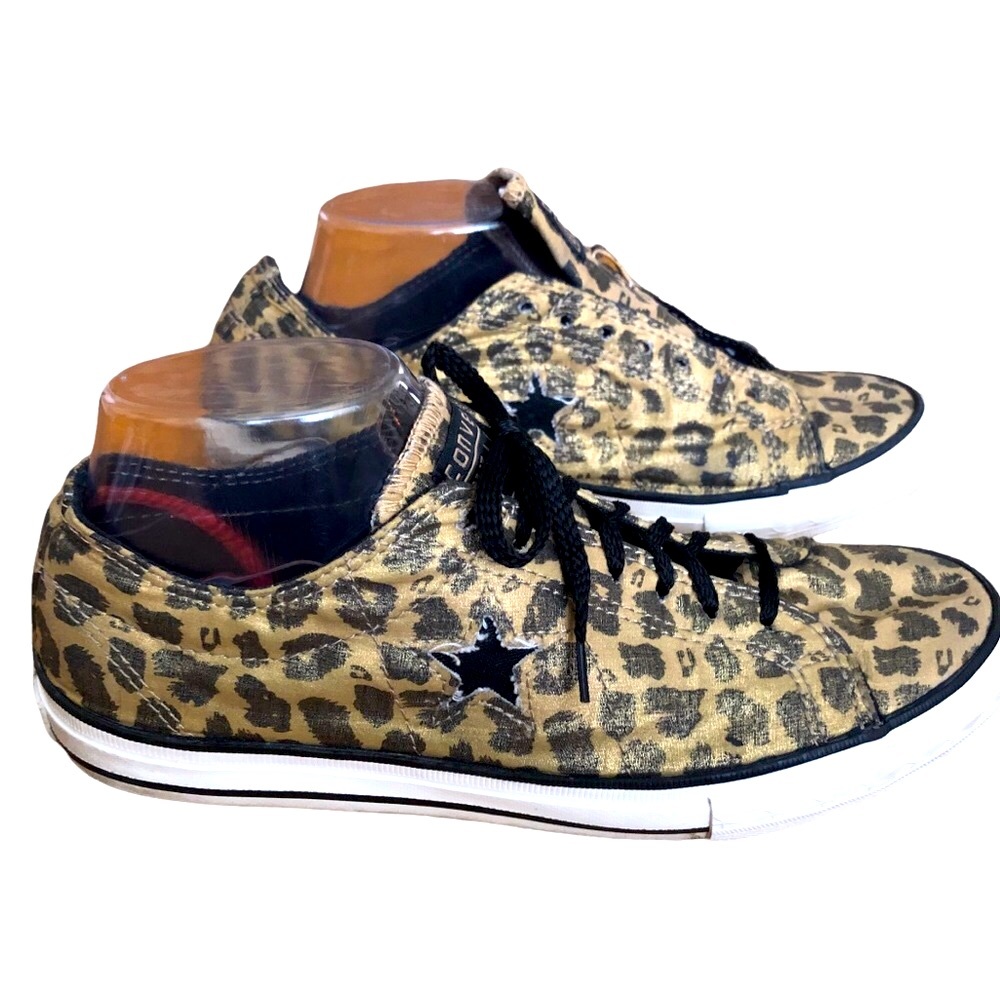 Converse One Start Cheetah Leopard Print Low Top Shoes Size 10 EUC Black & Gold